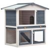 Outdoor Rabbit Hutch 3 Doors Gray Wood